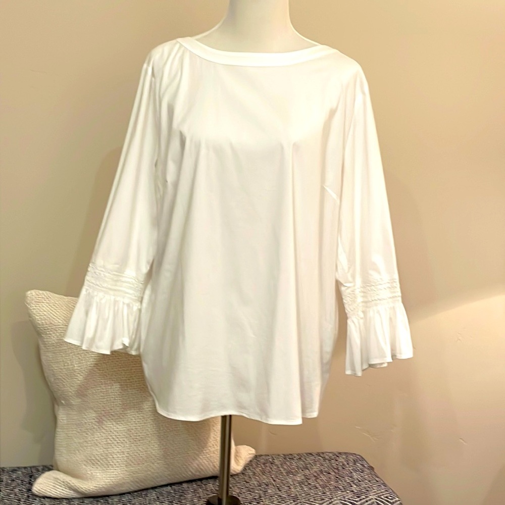 J Jill White Shirt Collection LS Blouse w ruffle sleeve